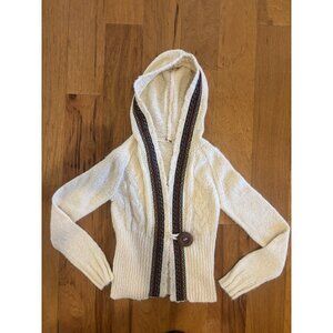 Free People Cable Hoodie Cardigan Size S Ornate Wood Button Lace Floral Trim